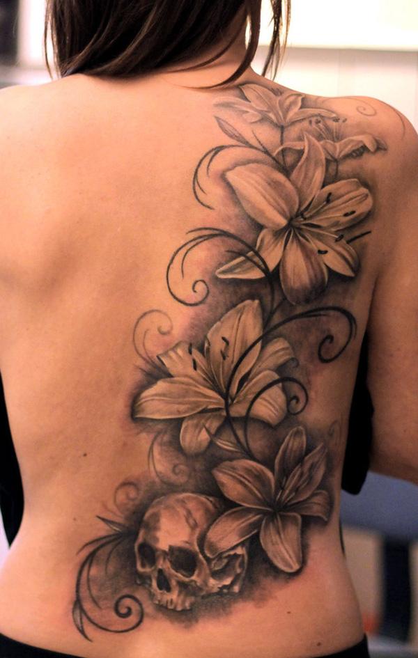 Lilies and skull tattoo picture