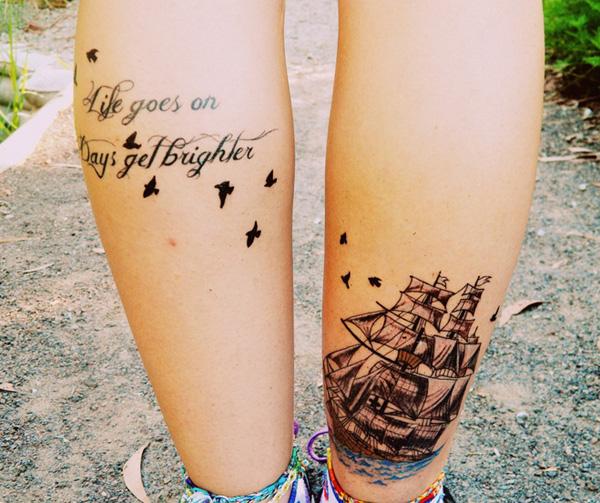 Life goes on days get brighter quotes and boat matching tattoo