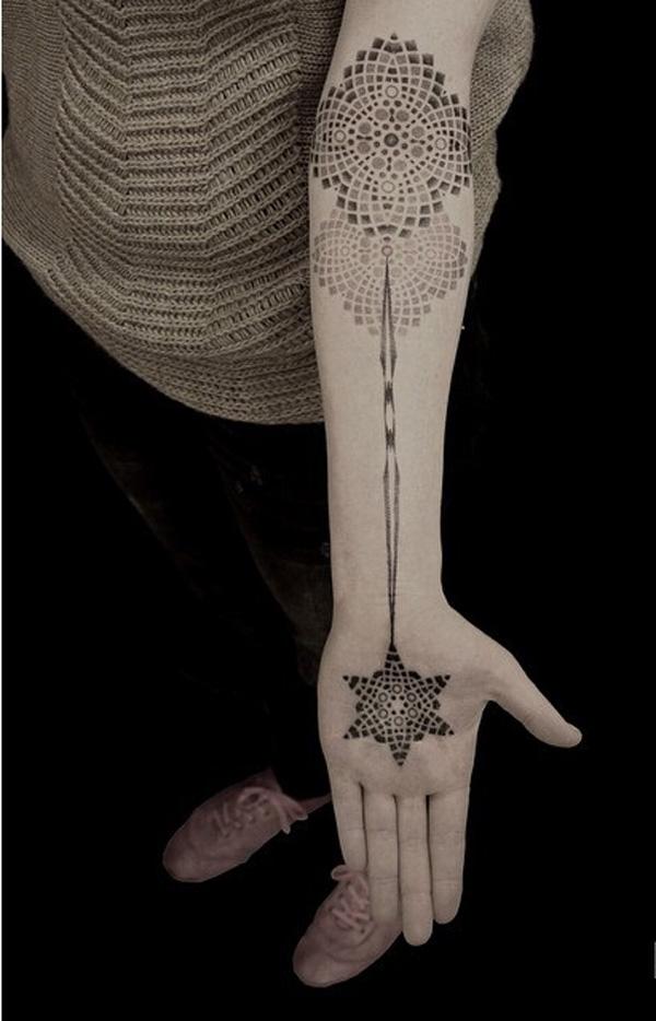 Mandala palm and forearm tattoo for women