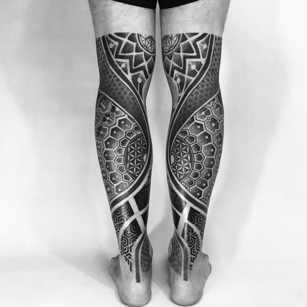 leg tattoos black and white