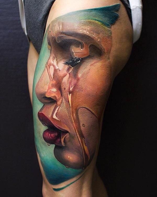 Realistic colored paining like tattoo