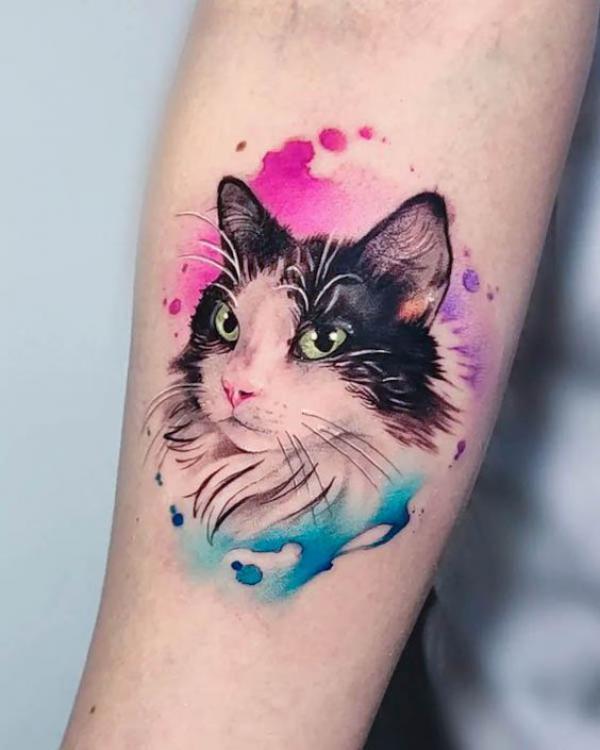 Watercolor cat tattoo