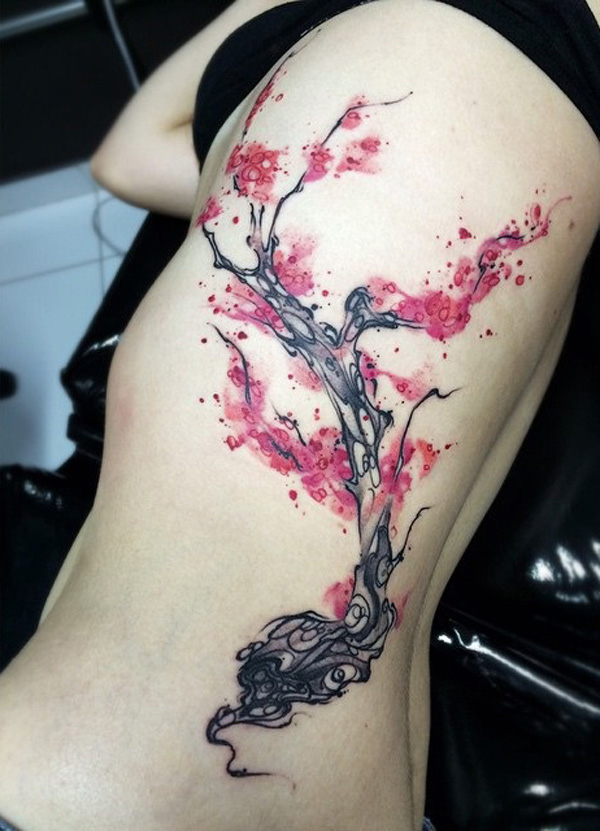 Watercolor cherry blossom tree tattoo
