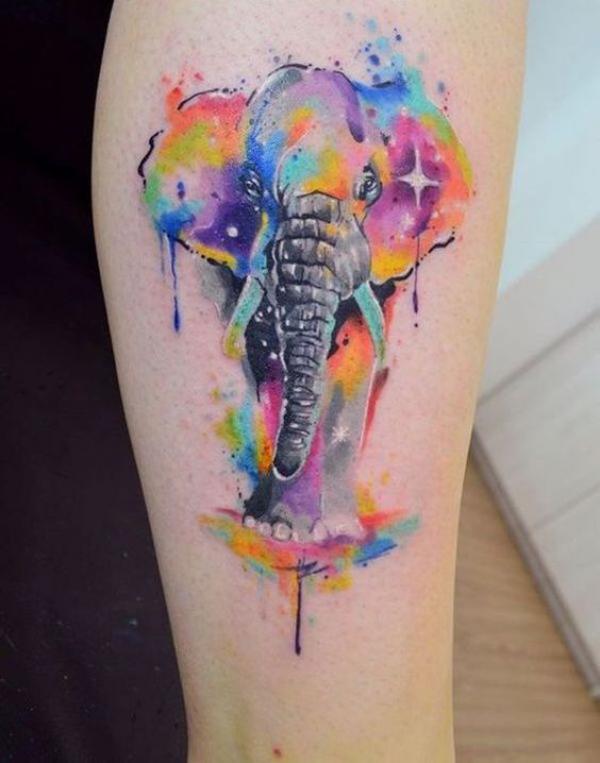 Watercolor elephant tattoo