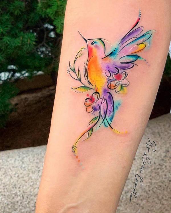 water color hummingbird tattoo