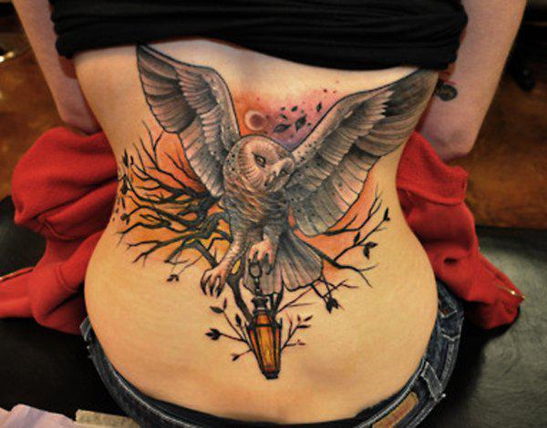 Fantastic Owl Tattoo Design On Back - Tattoos Designs