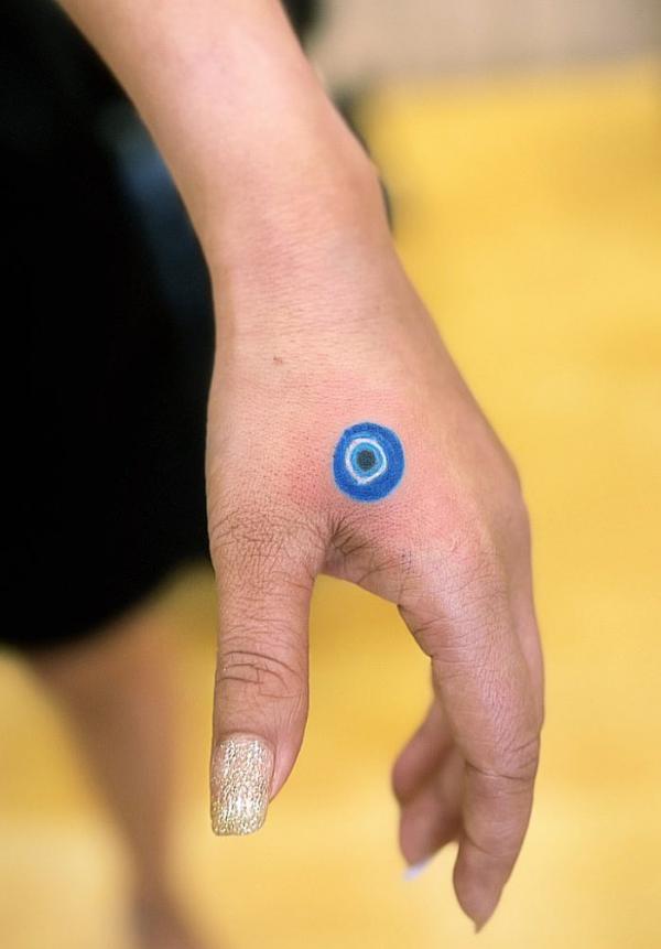 Evil eye tattoo finger