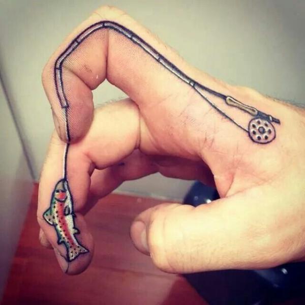 Fishing finger tattoo