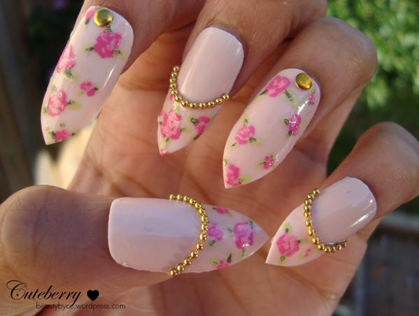 Vintage Rose Stiletto Nails