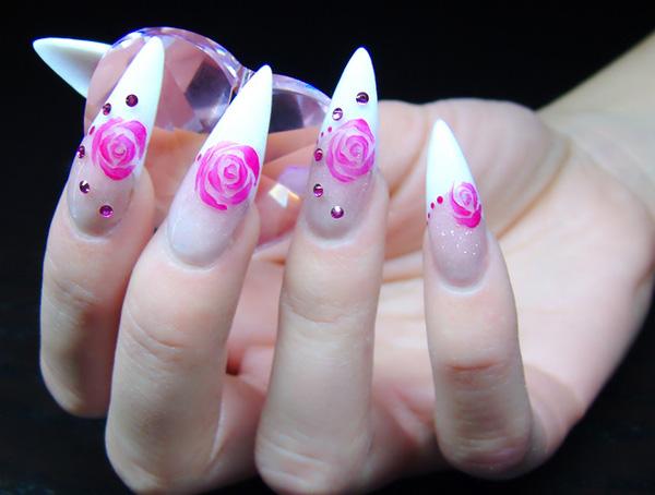 pink flower stiletto nails