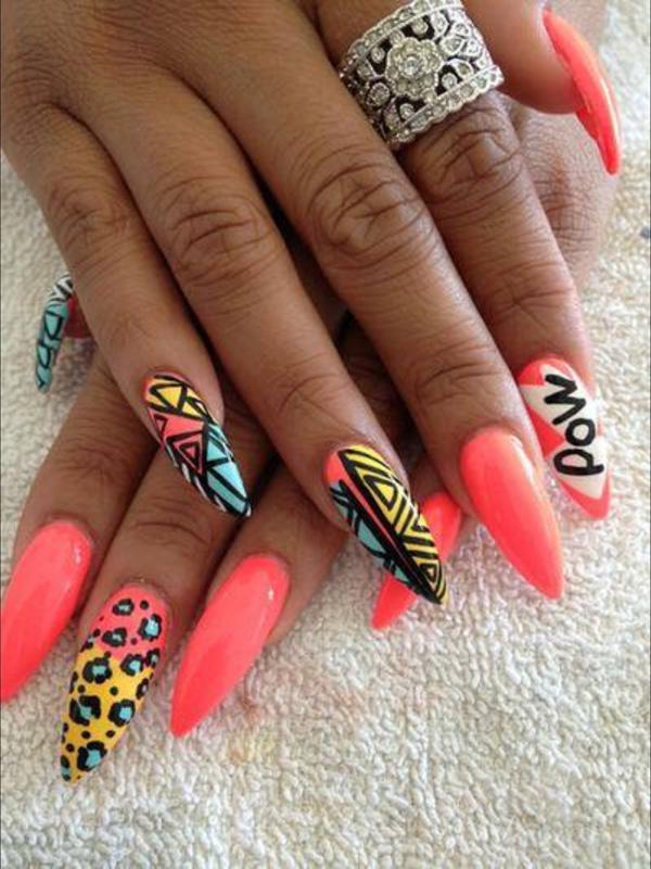pink pop stiletto nails
