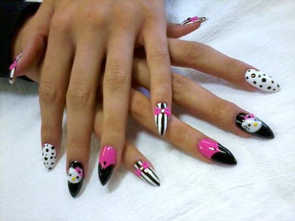 pointy-acrylic-kitty-bow-stiletto-nails