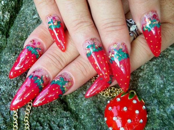 strawberry stiletto nails