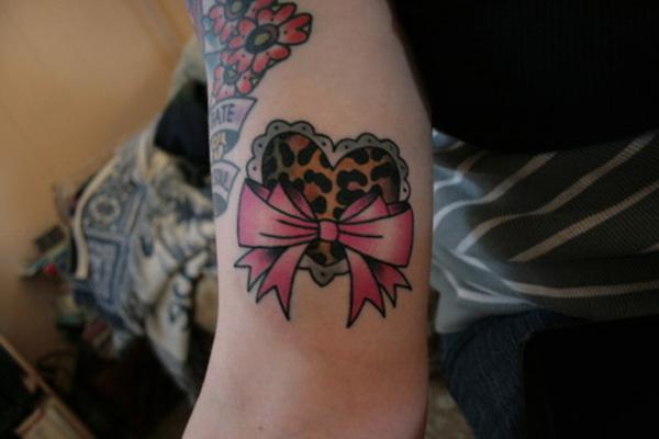 14 leopard-print-heart-bow-tattoo