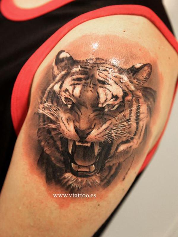 Awesome 3d tiger tattoo #tigertattoo #3dtattoos #chesttatt…