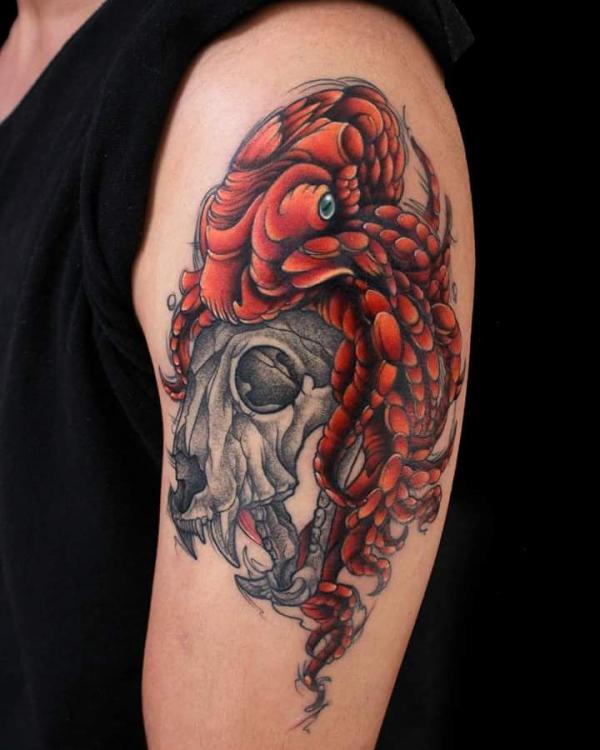Animal skull and octopus tattoo