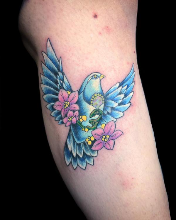 Blue dove with flowers
