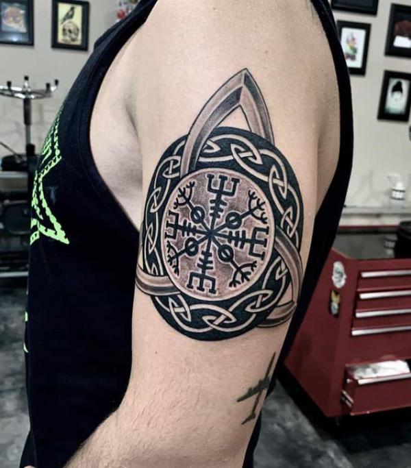 Celtic knot and rune compass tattoo