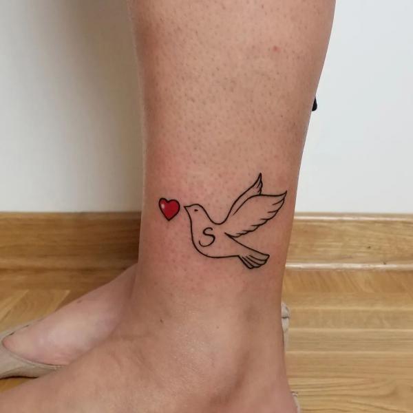 Stairs to heaven, scroll hands and dove custom tattoo