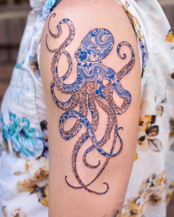 Floral octopus tattoo for women