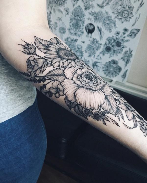 simple flower forearm tattoos