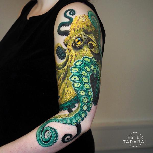 Green octopus tattoo sleeve