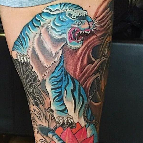 Japanese blue tiger and lotus