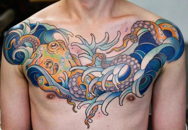 Japanese octopus chest tattoo