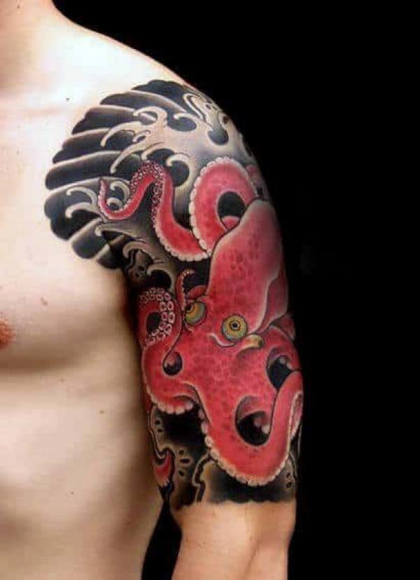 Japanese octopus half sleeve tattoo