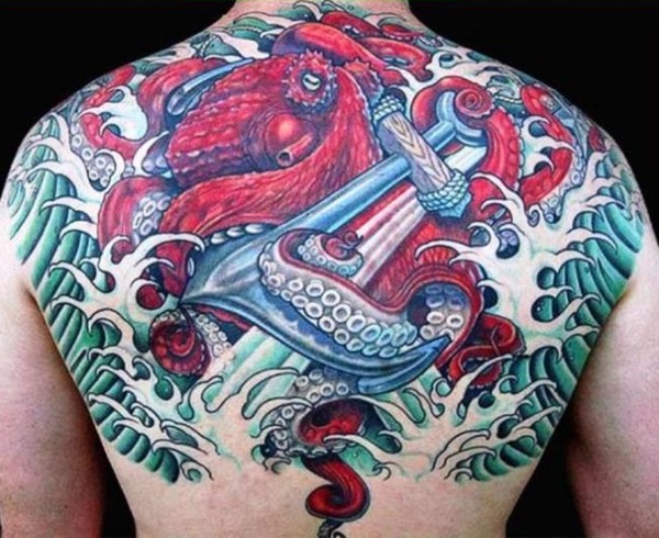 Japanese octopus with anchor back tattoo