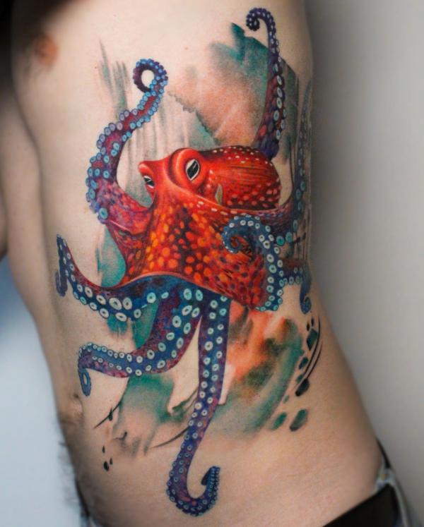 Octopus rib cage tattoo