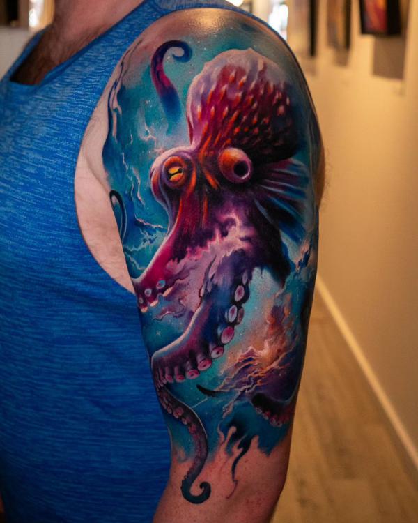Realistic octopus half sleeve tattoo