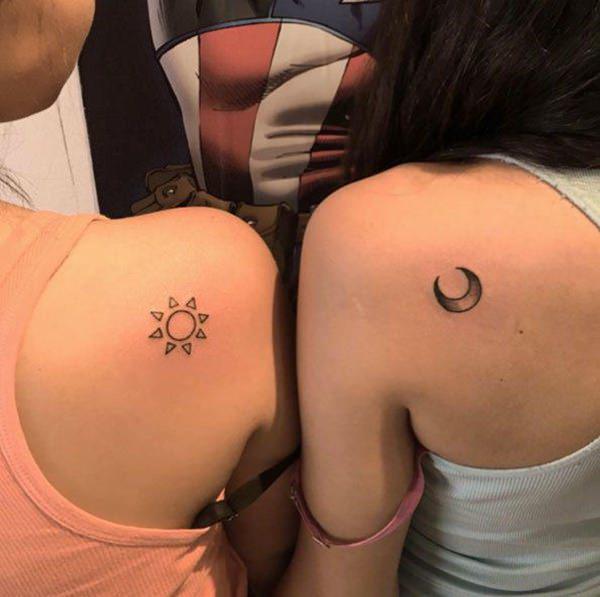 Sun and moon matching tattoos