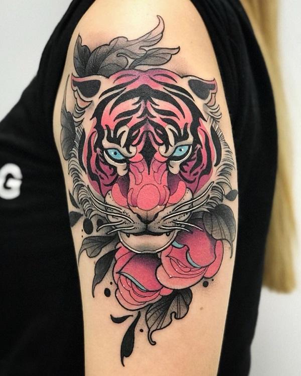 Microrealistic tiger tattoo on the inner forearm