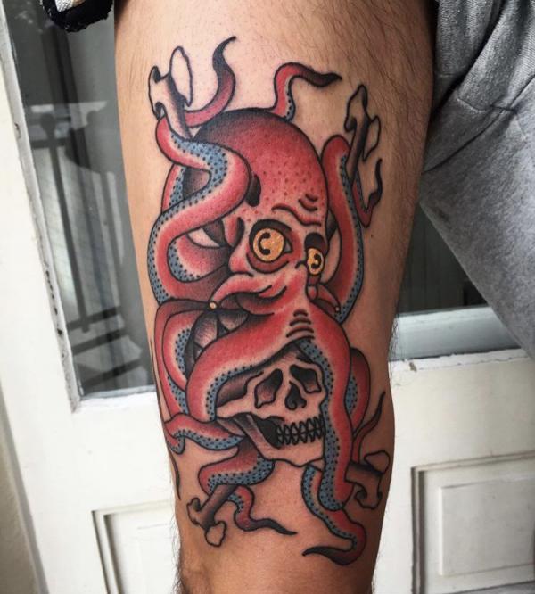 Traditional octopus kraken tattoo
