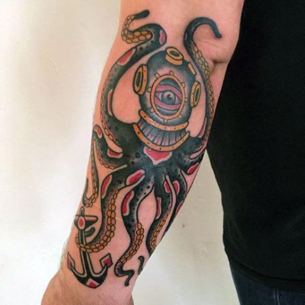 Traditional octopus with scuba tattoo