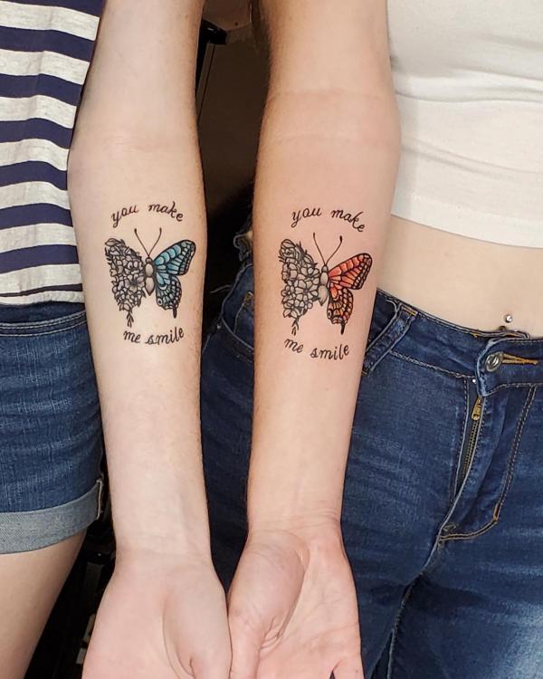 You make me smile butterfly tattoos for sisters