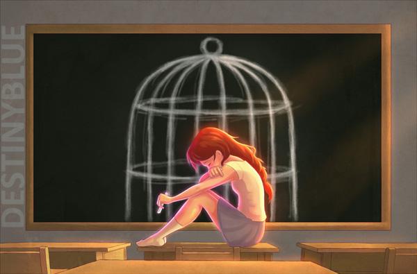 3 anime drawings-Trapped by School