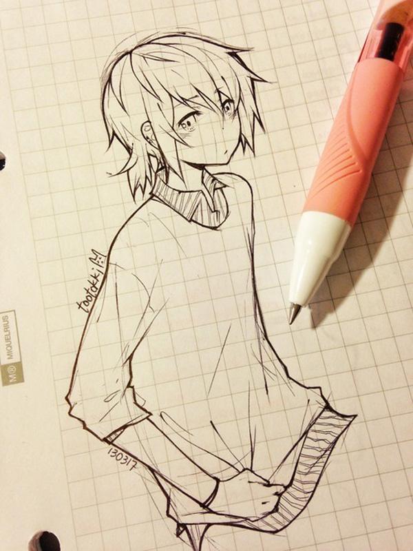 Drawing in the Style of Anime Stock Illustration - Illustration of paper, character: 214168619