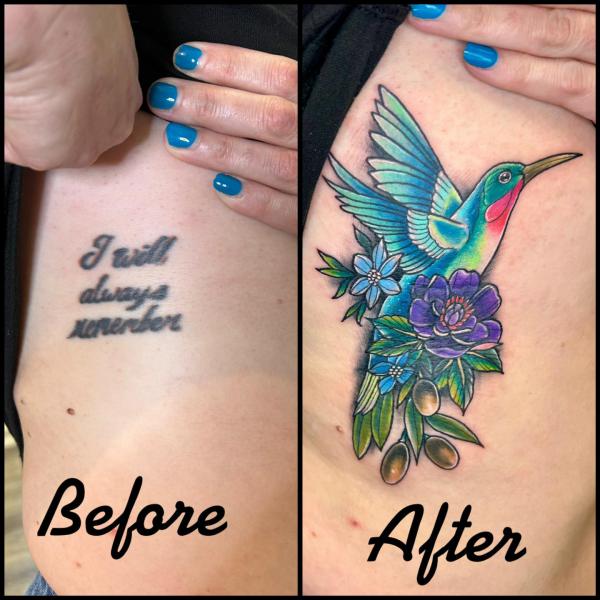 Hummingbird cover up tattoo