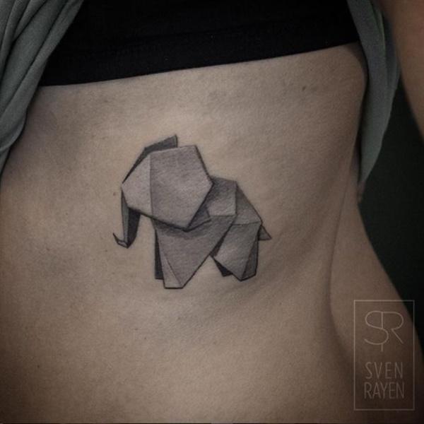 Origami elephant tattoo