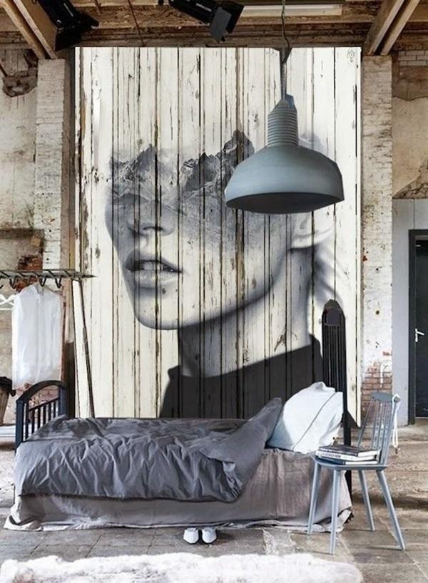 wooden wall with inspiring abstract portrait
