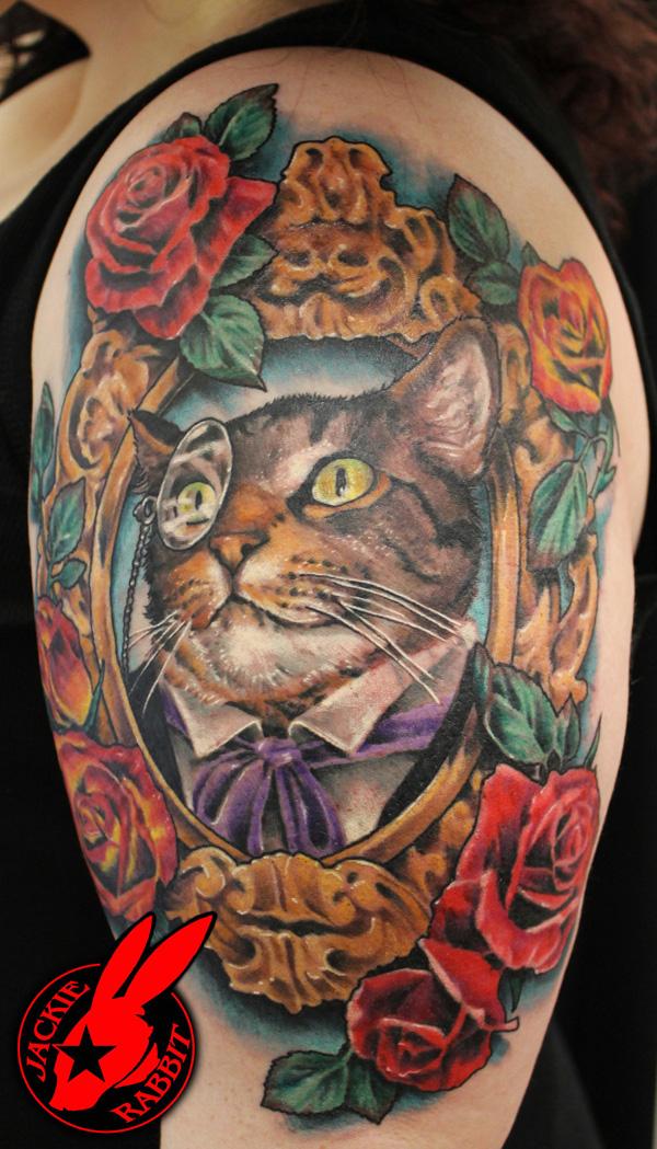 Cats sleeve tattoo in black and grey realism by Alo Loco London UK  The  Feline Sleeve