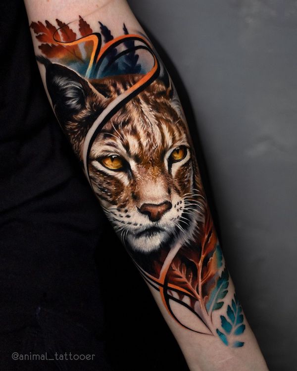 3D colored cat tattoo