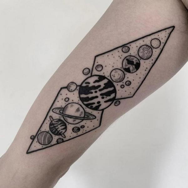 Bold line Solar System tattoo
