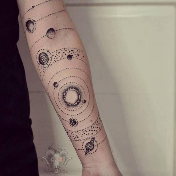Circular Solar System forearm Tattoo
