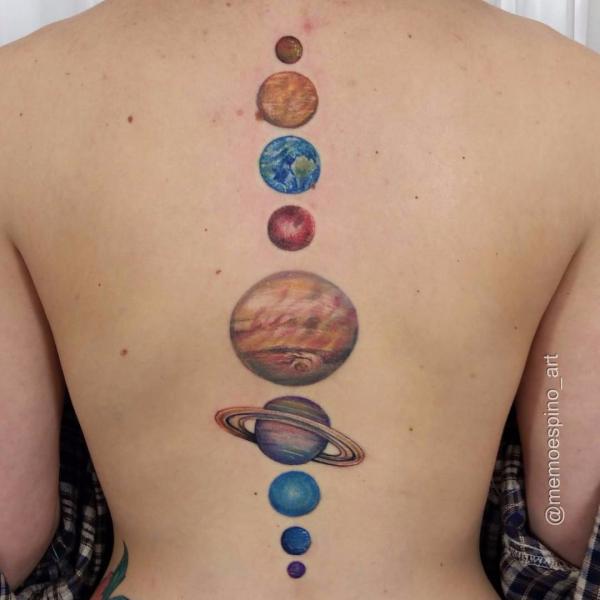 Colorful Spine solar system tattoo