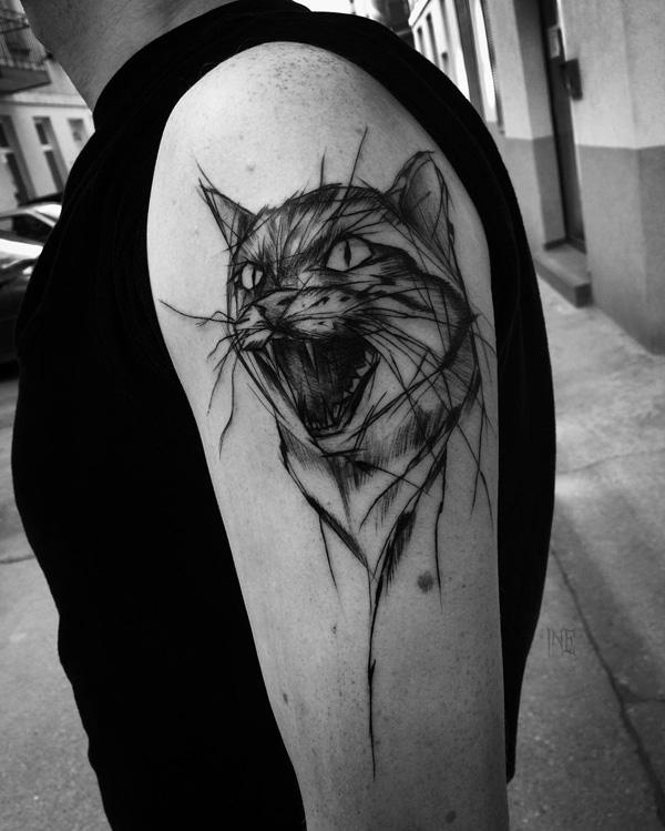 Cute cat half sleeve tattoo 91
