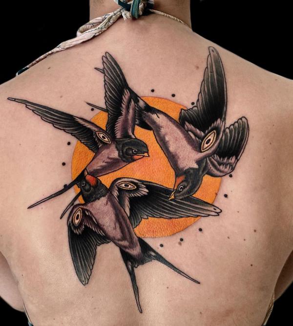 Neo traditional swallow tattoo