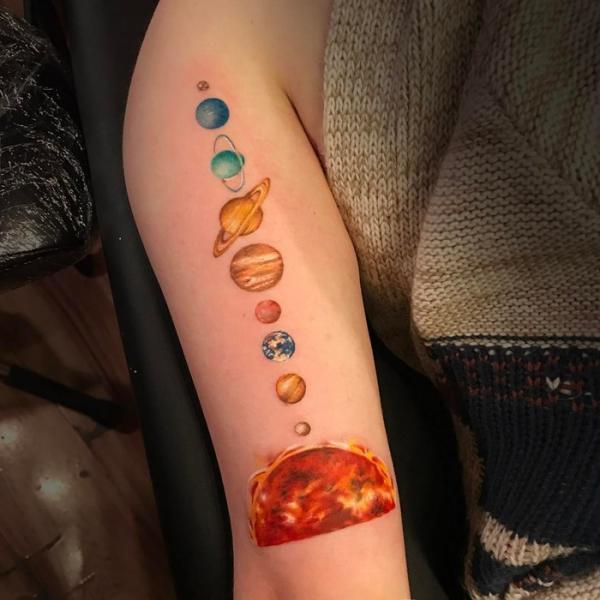Realistic Solar system tattoo